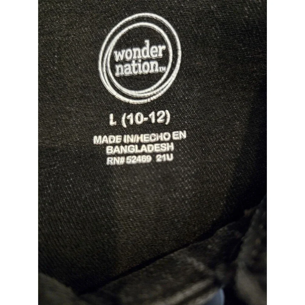 Wonder Nation L 10-12 Cropped Denim Jacket Kids Girls Black Frayed Patch Trucker